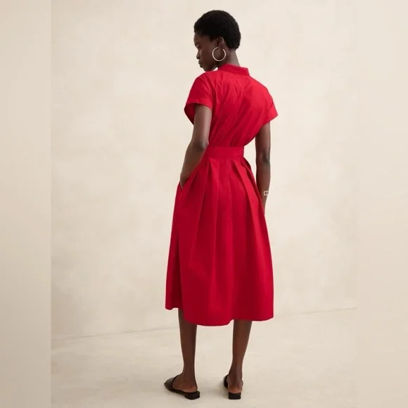 NWT! Banana Republic Preppy Navy Poplin Tie-Waist Midi Dress - Multiple 🦋💫⭐️ - Picture 5 of 9